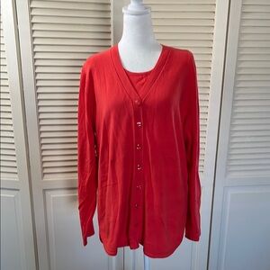 2 piece cardigan and tank set. Women's Orangey Red Button-Up Cardigan